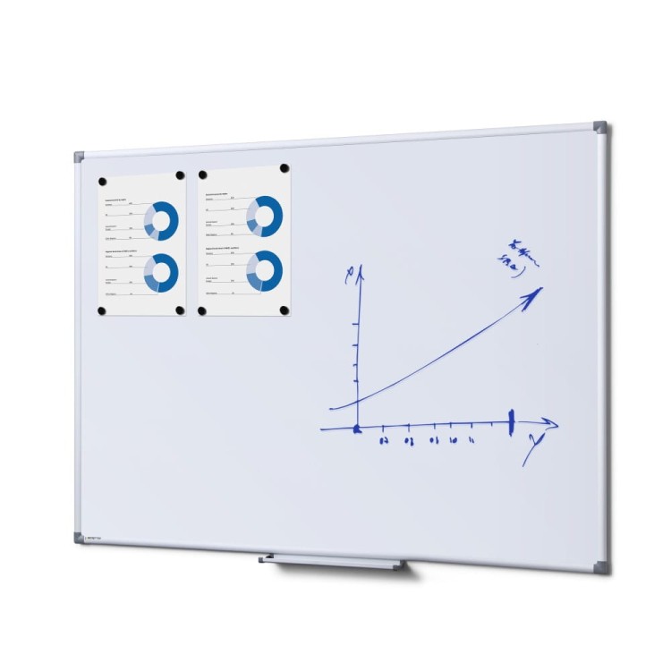 Magnetyczna tablica suchościeralna SCRITTO® 120 x 90 cm emaliowana biała tablica suchościeralna magnetyczna do urzędu szkoły biura do pisania markerem pisakiem flamastrem suchościeralnym