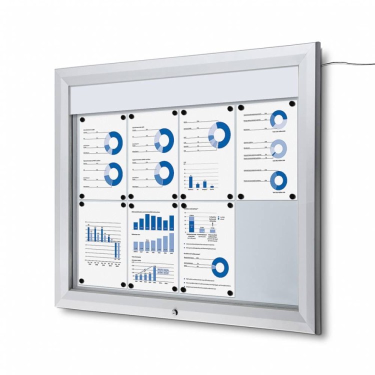 Zewnętrzna gablota magnetyczna ILLUMO 8xA4 102x86 cm z podświetleniem LED zamykana na kluczyk do użytku zewnętrznego gablota zewnętrzna gablota ogłoszeniowa gablota informacyjna tablica ogłoszeń tablica informacyjna