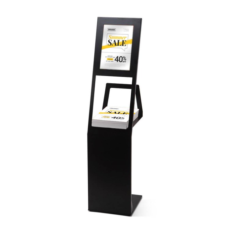 Stojak na ulotki z kieszenią magnetyczną na plakat A4 czarny stojak informacyjny na ulotki stojak na katalogi z ramką A4 stojak prezentacyjny z miejscem na plakat do kiosku do branży detalicznej do hotelu
