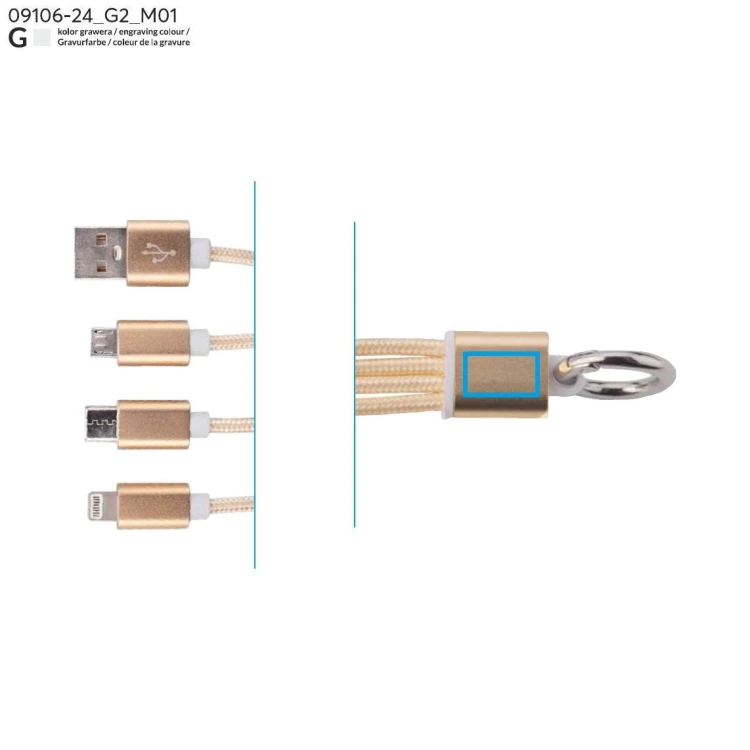 Kabel USB 3 w 1 TAUS złoty