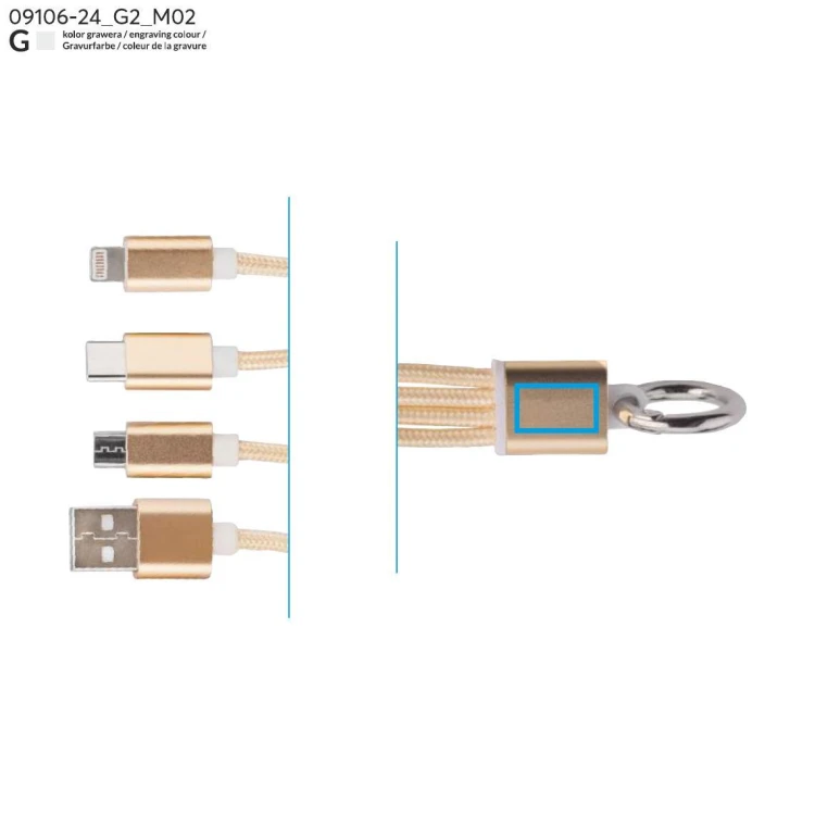 Kabel USB 3 w 1 TAUS złoty
