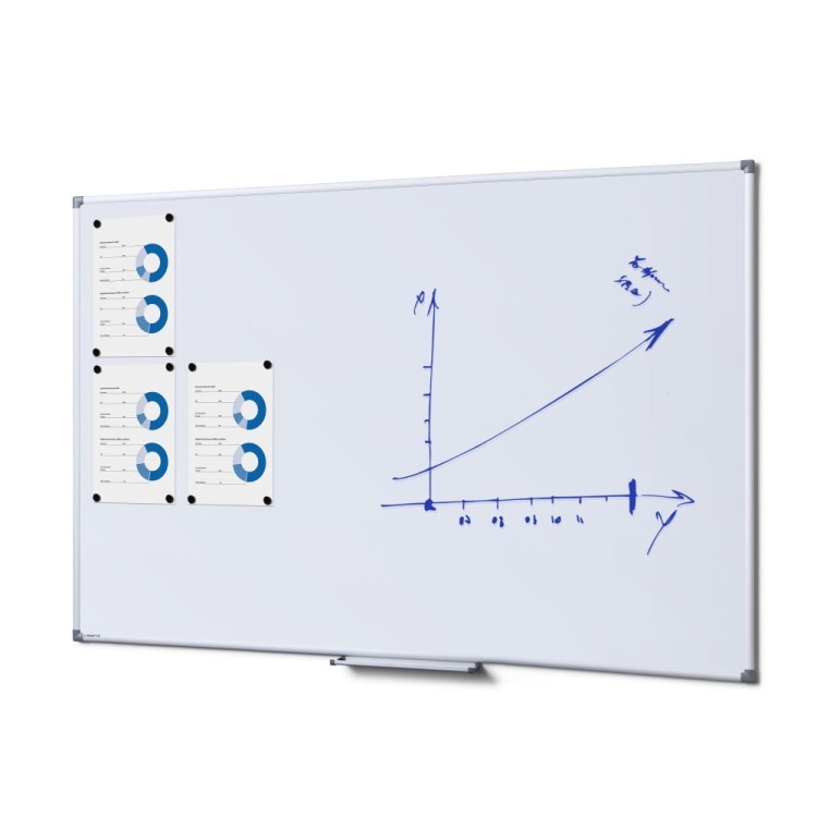 Magnetyczna tablica suchościeralna SCRITTO® 150 x 100 cm emaliowana biała tablica suchościeralna magnetyczna do urzędu szkoły biura do pisania markerem pisakiem flamastrem suchościeralnym