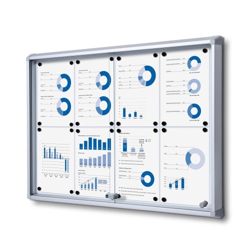 Gablota magnetyczna SL 8xA4 88x61 cm z przesuwanymi drzwiami zamykana na kluczyk do użytku wewnętrznego gablota wewnętrzna z certyfikatem trudnopalności B1 gablota ogłoszeniowa gablota informacyjna tablica ogłoszeń tablica informacyjna
