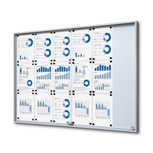Gablota magnetyczna SLIM 18xA4 132x92 cm z przesuwanymi drzwiami zamykana na kluczyk do użytku wewnętrznego gablota wewnętrzna gablota ogłoszeniowa gablota informacyjna tablica ogłoszeń tablica informacyjna