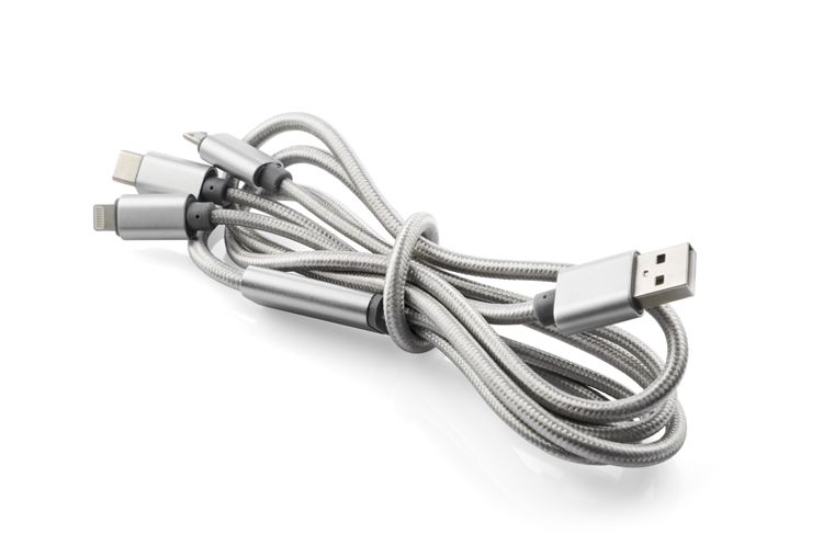 Kabel USB 3 w 1 TALA srebrny z logo