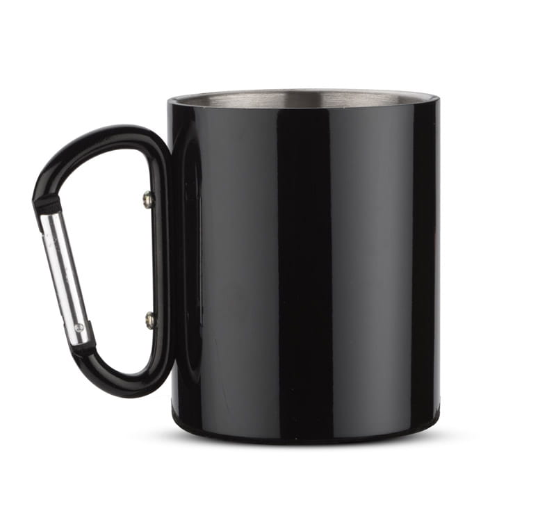 Kubek z karabińczykiem CAMP 250 ml czarny z logo