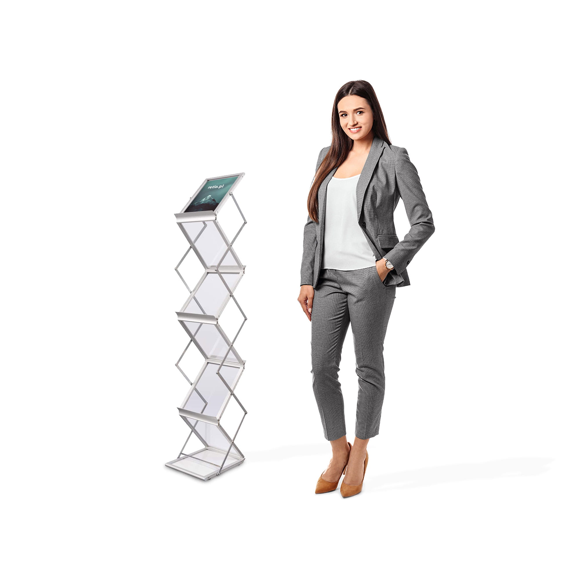 ACRYLIC Folding A4 Leaflet Stand with a Suitcase