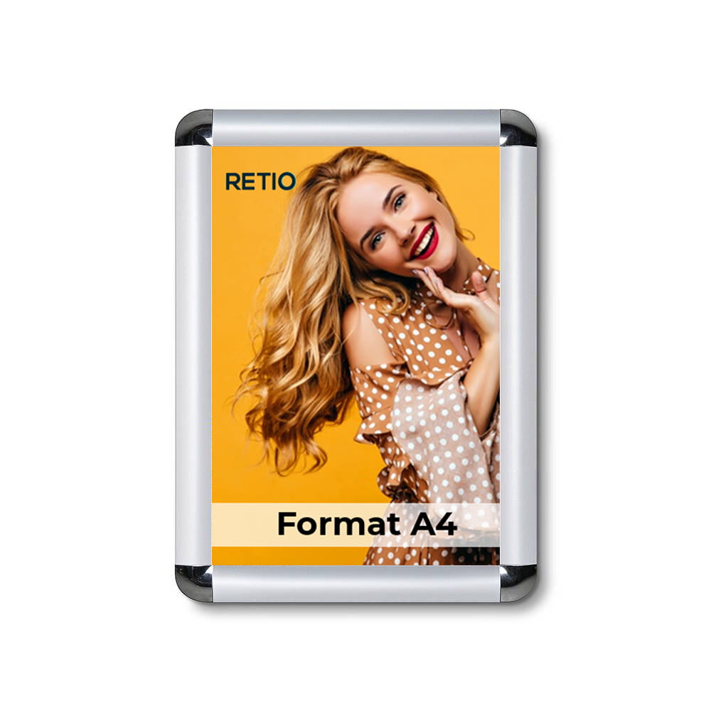 Ramka zatrzaskowa KRAST A4 (21,0 x 29,7 cm) aluminiowa srebrna z zaokrąglonym narożnikiem rama ramka plakatowa OWZ ścienna na plakat na zdjęcia profil 25 mm