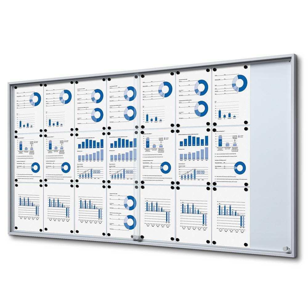SLIM 24xA4 Magnetic Display Case 175x92 cm with Sliding Doors, Locked with a Key for Internal Use, Internal Display, Advertising Display, Information Display, Notice Board, Information Board