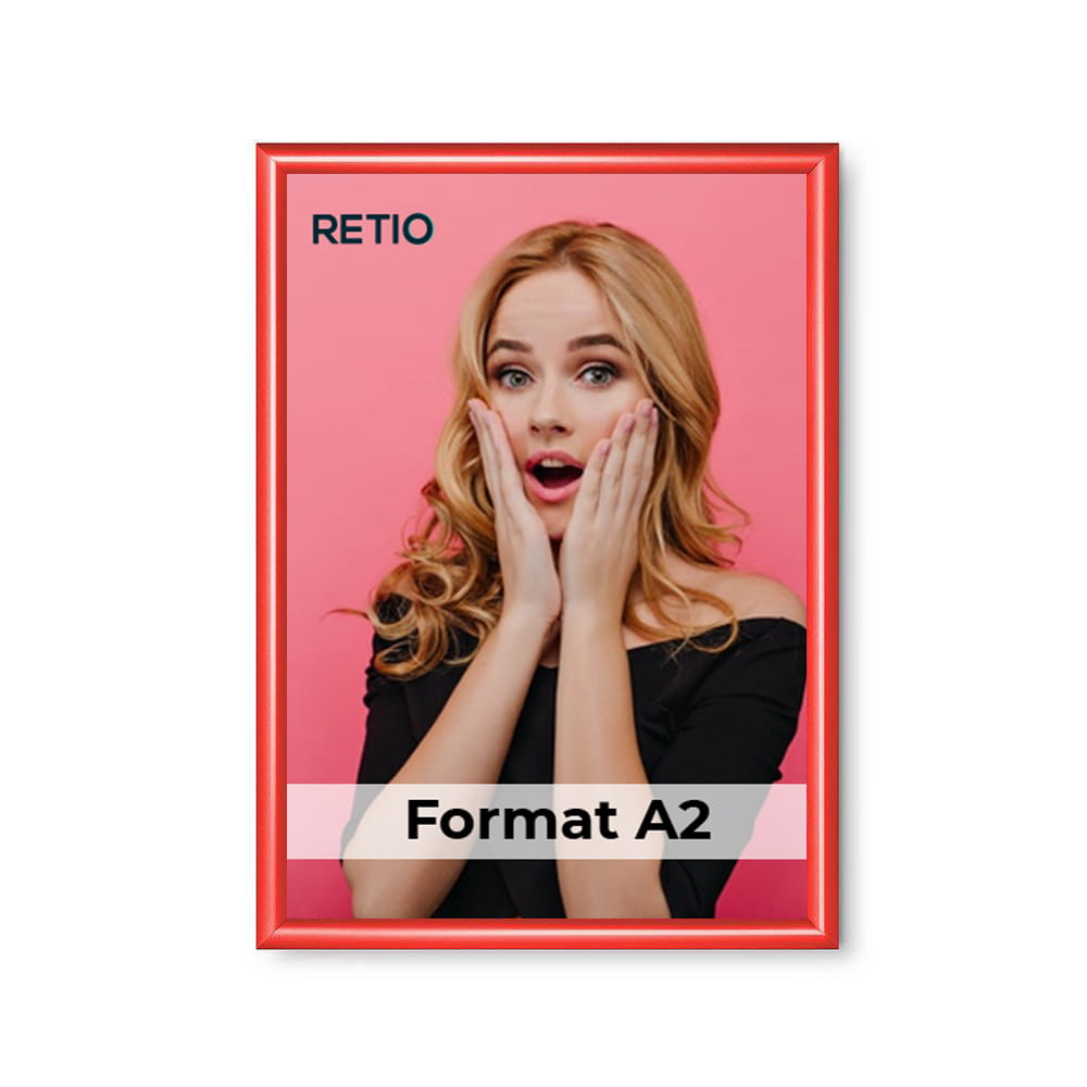 Ramka zatrzaskowa KRAST A2 (42,0 x 59,4 cm) aluminiowa czerwona z ostrym prostym narożnikiem rama ramka plakatowa OWZ ścienna na plakat na zdjęcia profil 25 mm