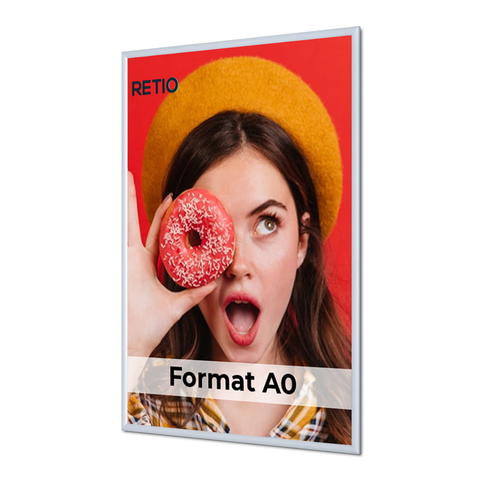Ramka zatrzaskowa KRAST A0 (84,1 x 118,9 cm) aluminiowa srebrna z ostrym prostym narożnikiem rama ramka plakatowa OWZ ścienna na plakat na zdjęcia profil 25 mm