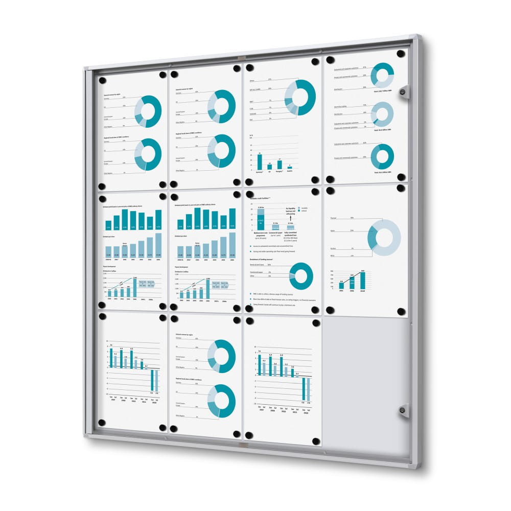 XS 12xA4 Magnetic Display Cabinet 88X92 cm with B1 Flame Retardant Certificate, Closed with a Key for Internal Use, Internal Display, Advertising Display, Information Display, Notice Board, FIREPROOF Information Board