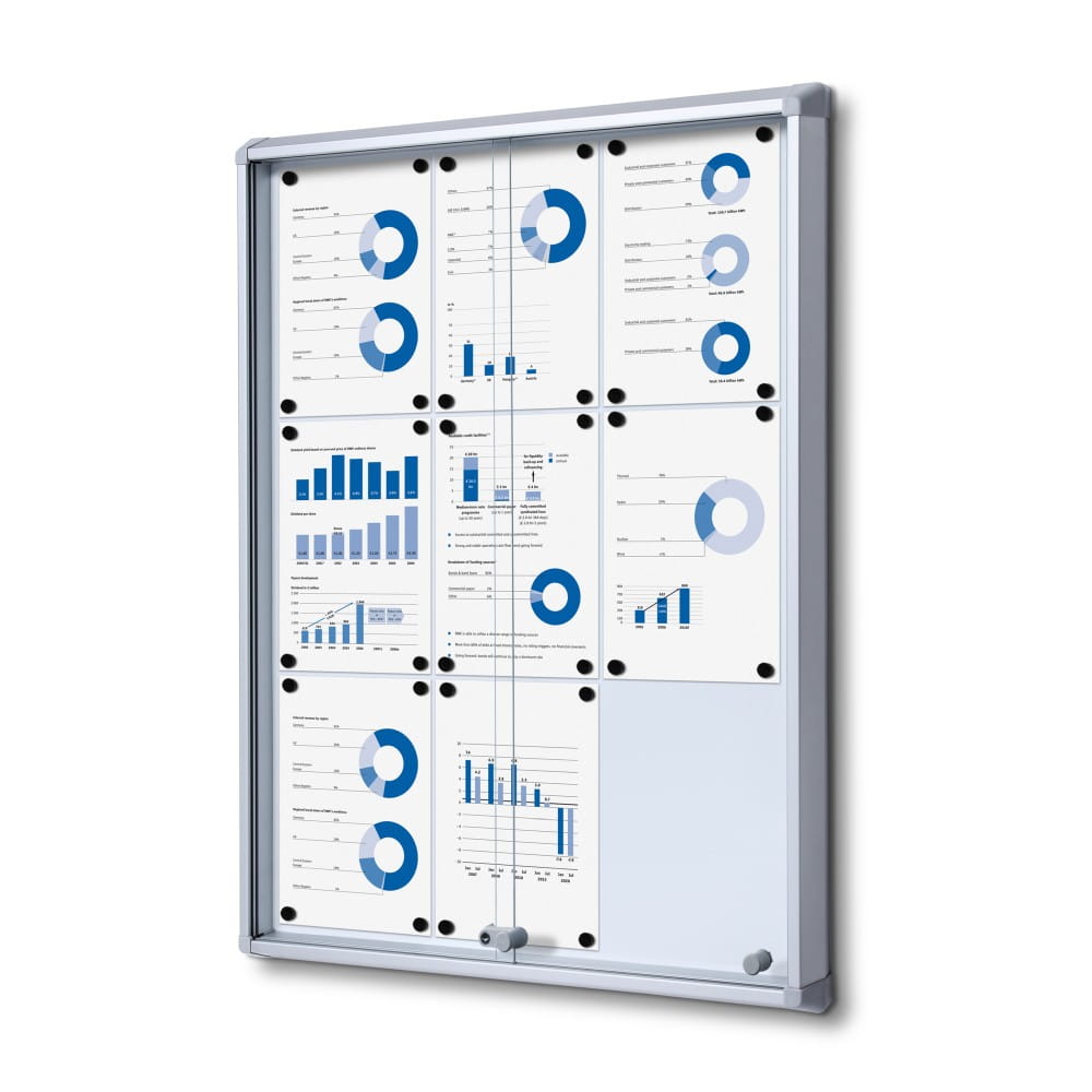 SL 9xA4 Magnetic Display Case 66x92 cm with Sliding Door, Locked with a Key for Internal Use, Display Cabinet, Advertisement Display, Information Display, Notice Board, Information Board