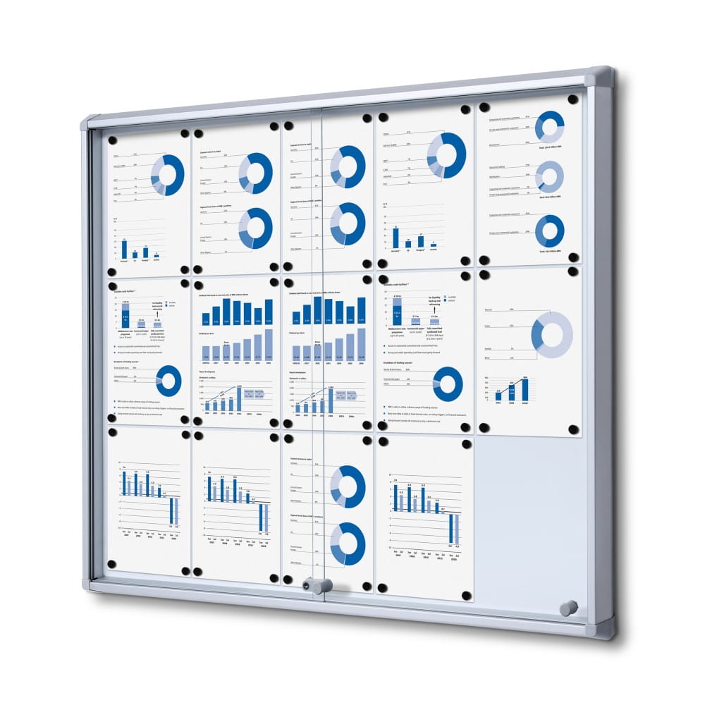 SL 15xA4 Magnetic Display Case 110x92 cm with Sliding Door, Locked with a Key for Internal Use, Display Cabinet, Advertisement Display, Information Display, Notice Board, Information Board