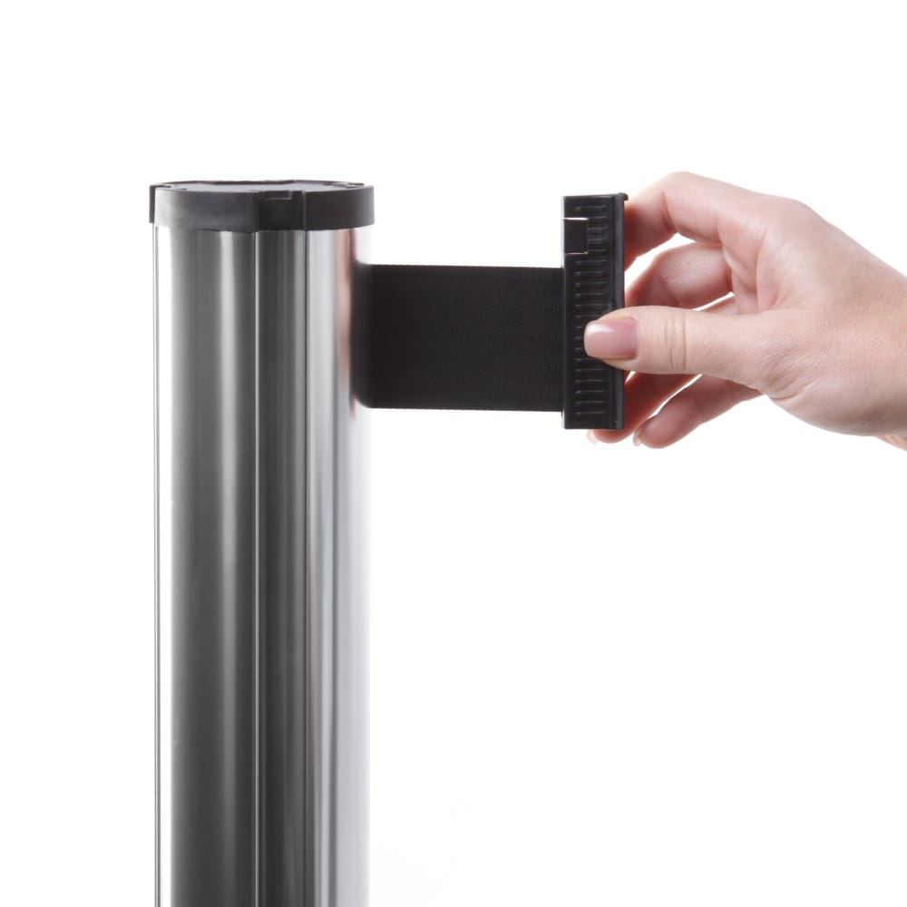 J-EXTBE Barrier Post with a Black Winding Tape 270 cm - Chrome Post With a Black Tape - A Barrier Post, a Post With a Rounded Tape For the Hotel, Restaurant and VIP Area
