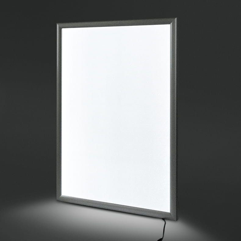 Podświetlana ramka LED A1 (59,4 x 84,1 cm) aluminiowa srebrna z prostym narożnikiem rama ramka plakatowa OWZ ścienna na plakat na zdjęcia profil 30 mm