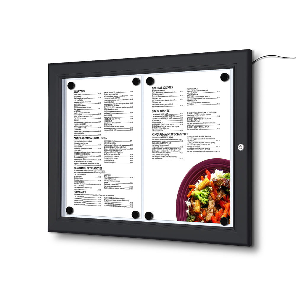 Gablota na menu 2xA4 43x31 cm - zamykana na kluczyk do użytku wewnętrznego gablota wewnętrzna gablota ogłoszeniowa gablota informacyjna tablica ogłoszeń tablica informacyjna z oświetleniem LED