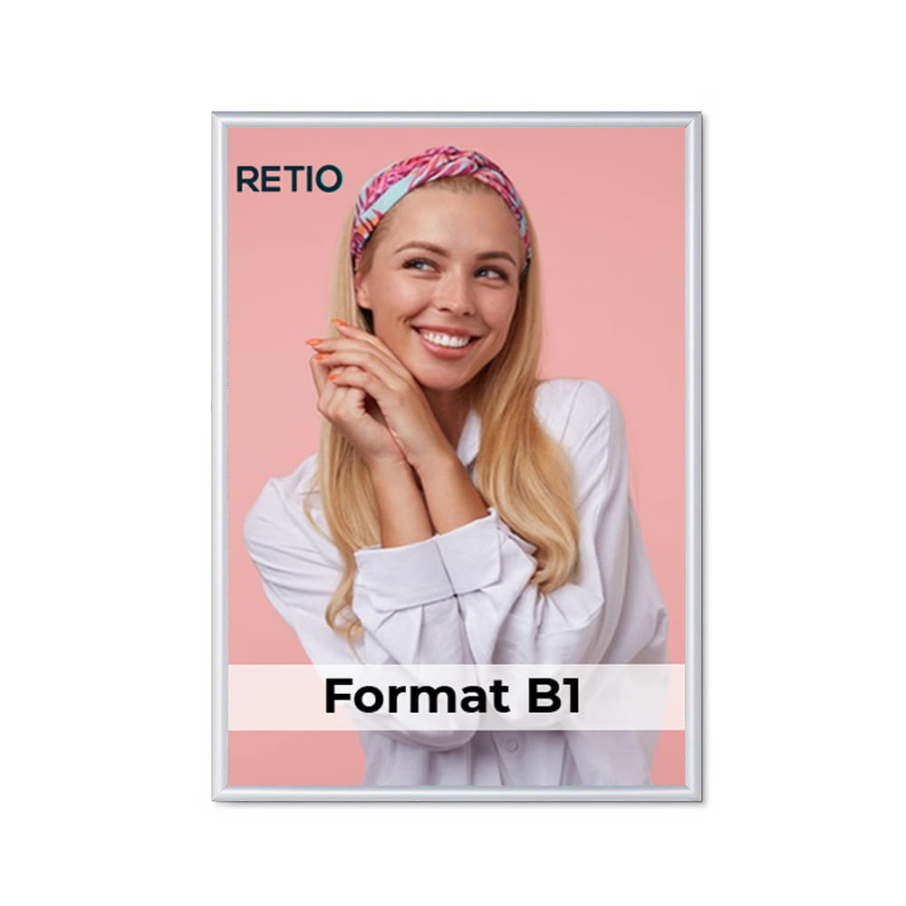 Ramka zatrzaskowa KRAST B1 (70,0 x 100,0 cm) aluminiowa srebrna z ostrym prostym narożnikiem rama ramka plakatowa OWZ ścienna na plakat na zdjęcia profil 25 mm
