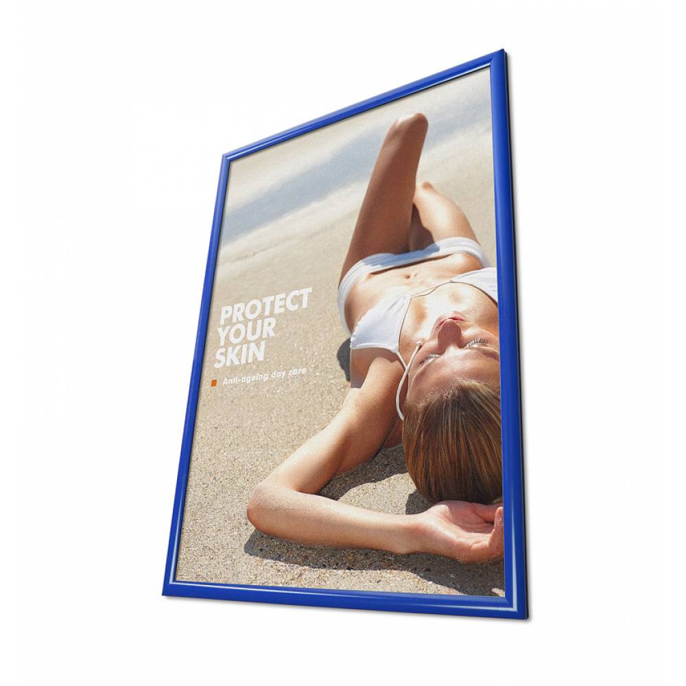 Ramka zatrzaskowa KRAST A3 (29,7 x 42,0 cm) aluminiowa niebieska z ostrym prostym narożnikiem rama ramka plakatowa OWZ ścienna na plakat na zdjęcia profil 25 mm