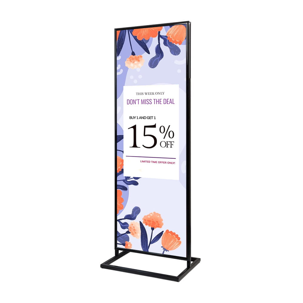 Ekspozytor plakatów z ramką 2xA1 - dwustronny stojak informacyjny stojak na plakat prezenter plakatowy z tabliczką A1 do restauracji gastronomii do sklepu do hotelu czarny